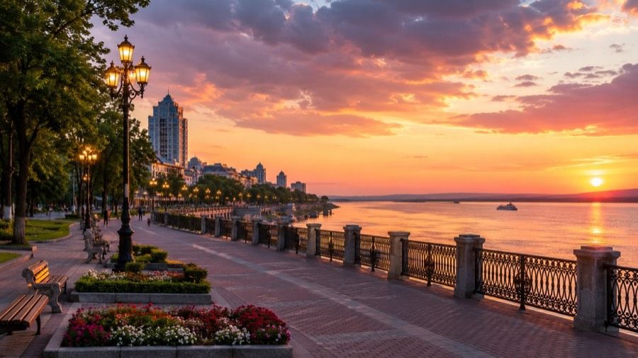Набережная Амура в Хабаровске на закате